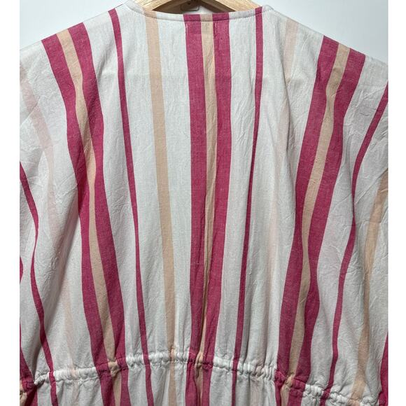 Faherty Striped Longline Duster Cotton Linen One Size Boho Beach Lightweight - Picture 11 of 14